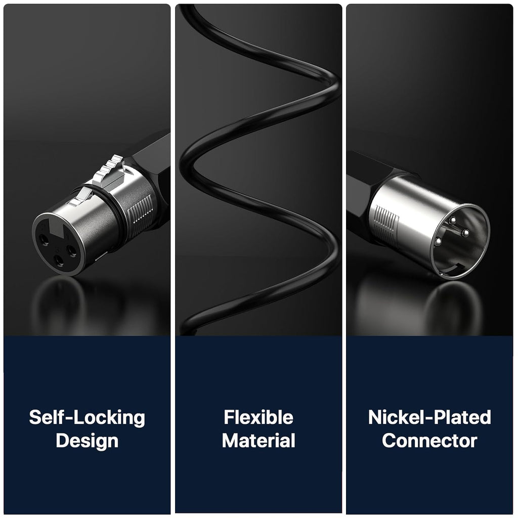 XLR Cable 25ft 10 Packs - Microphone Cable with 3-Pin XLR Male to Female | Balanced Shielding Mic Cable for Recording