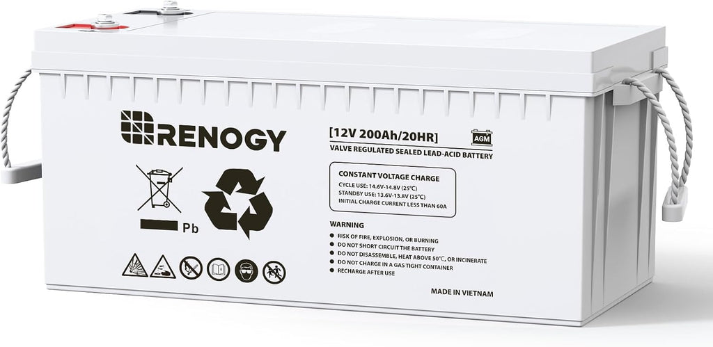 12 Volt 200Ah Deep Cycle AGM Battery, Lead Acid Solar Battery | 3% Self-Discharge Rate, 2000A Max Discharge Current