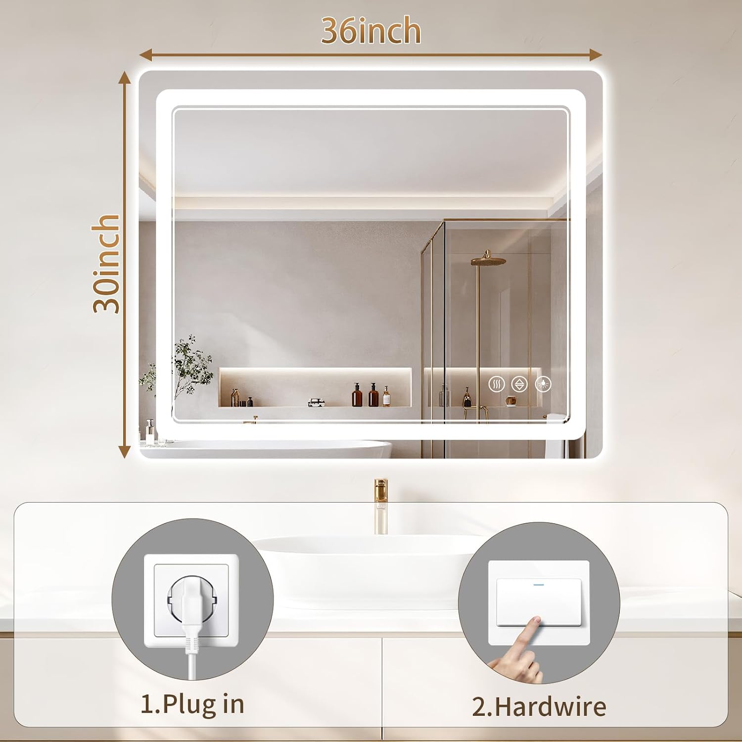 30"x36" LED Bathroom Mirror with Lights, Backlit + Front Lit, Anti-Fog, Lighted Bathroom Mirror for Wall, HD
