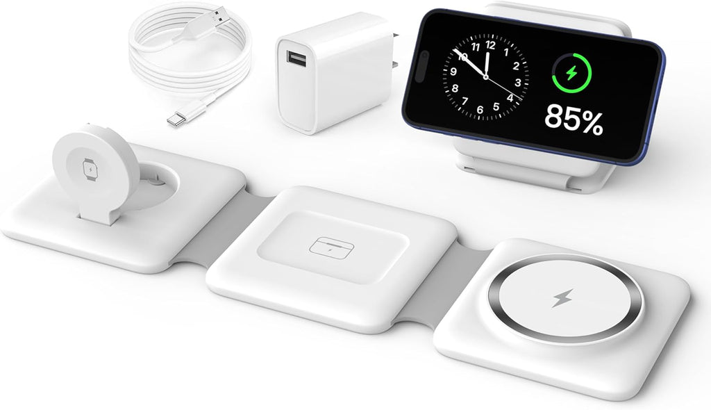 Charging Station for Apple Multiple Devices - 3 in 1 Foldable Magnetic Wireless Charger Dock - Travel Charging Pad