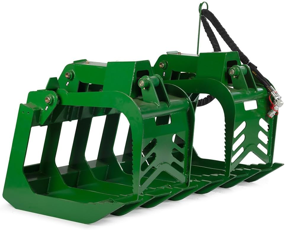 Grade 50 Standard Series Root Grapple Bucket Fits John Deere Hook and Pin, Dual Cylinder Hydraulic Design for