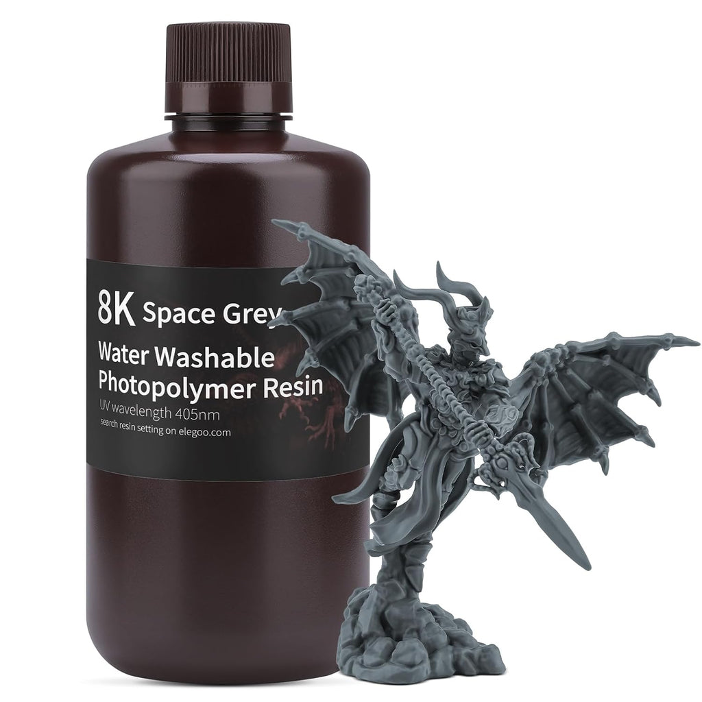 8K 3D Printer Resin, Water Washable Resin 405nm UV-Curing Resin, Best for 8K/9K/12K LCD 3D Printer Space Grey 1000G