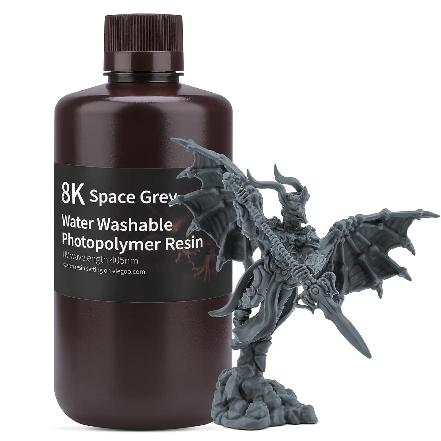 8K 3D Printer Resin, Water Washable Resin 405nm UV-Curing Resin, Best for 8K/9K/12K LCD 3D Printer Space Grey 1000G