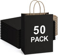 Medium Gift Bags with Handles 8x4.25x10.5 Inch Black 50 Pack Bulk