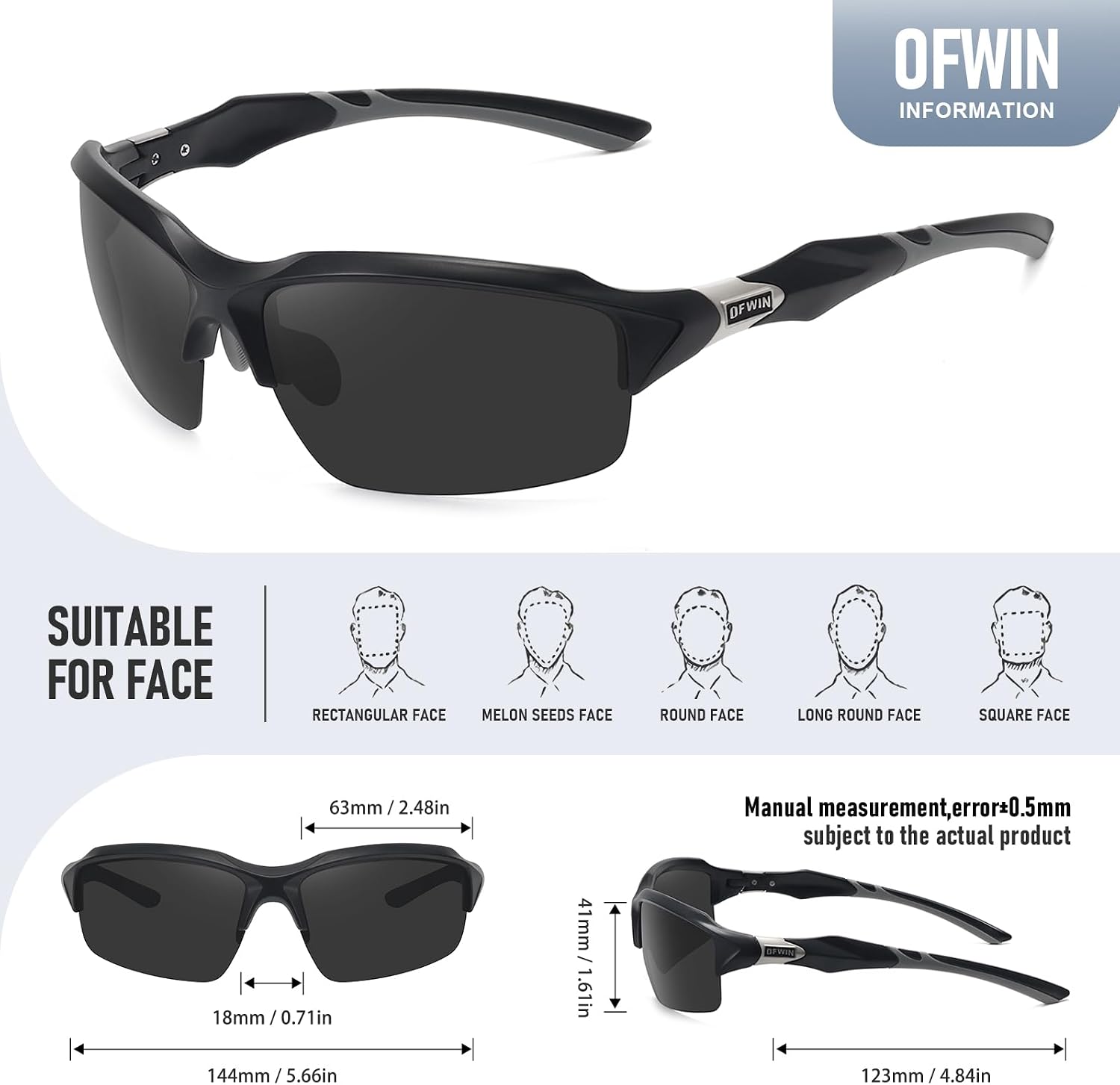 Polarized Sports Sunglasses for Men Women Wrap Around Half Frame Cycling Fishing Bike Running Sun Glasses UV
