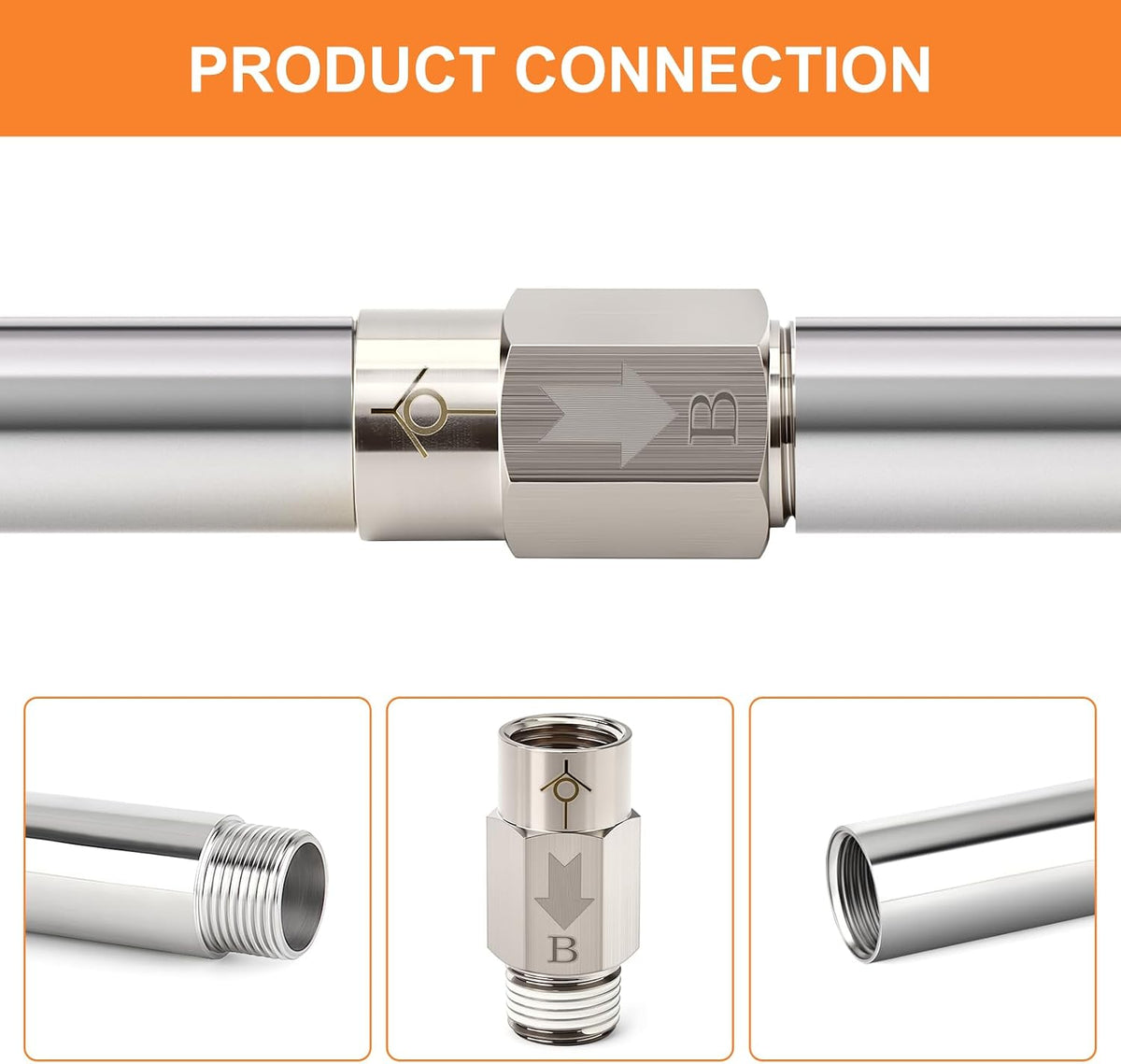 GASHER 2Pcs One-Way Non-return Check Valve 1/4" Male x 1/4" Female Thread, Prevent Water Back-flow