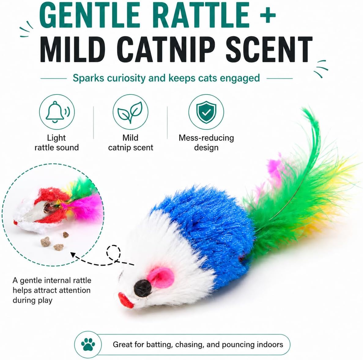 Cat Mouse Toys 17 Pack, Interactive Cat Toys for Indoor Cats, Catnip-Scented Plush Mice with Feather Tails & Rattle