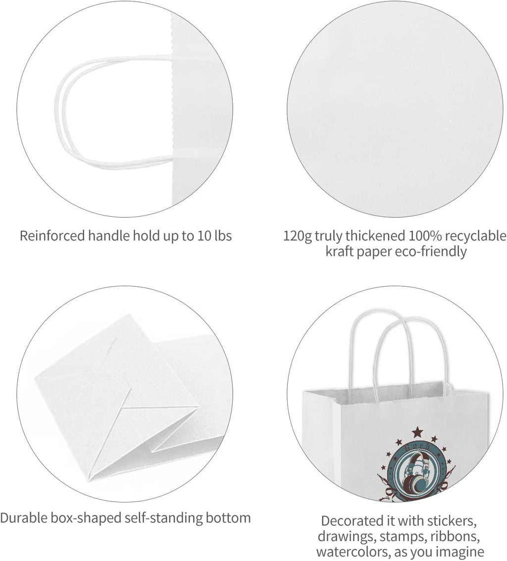 50Pcs White Gift Bags with Handles - 11x5.9x11 Inch