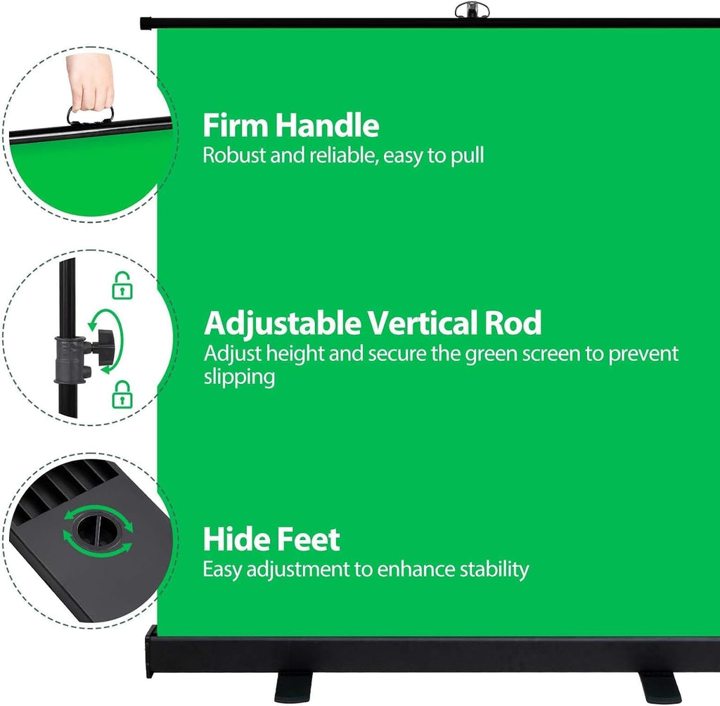 77x76in Collapsible Green Screen Backdrop Portable Photo Background | Retractable Chroma Key Panel, Wrinkle-Resistant
