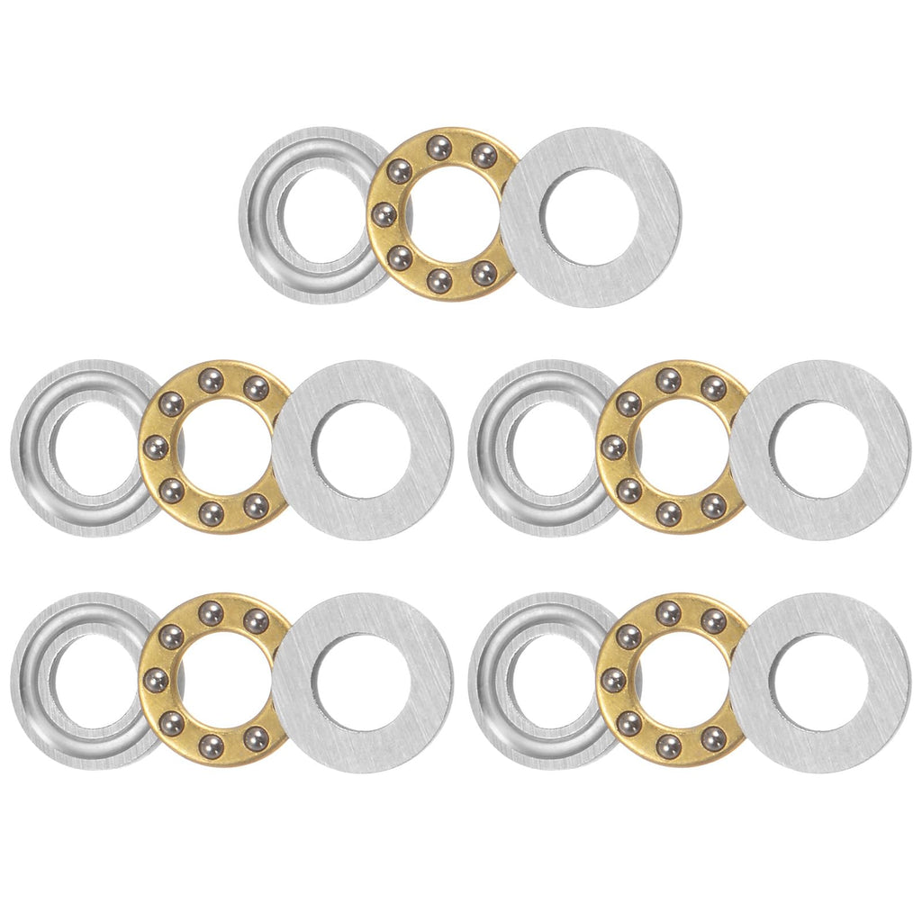 uxcell F5-10M Thrust Ball Bearing 5mm x 10mm x 4mm Brass with Washers ABEC3 5pcs