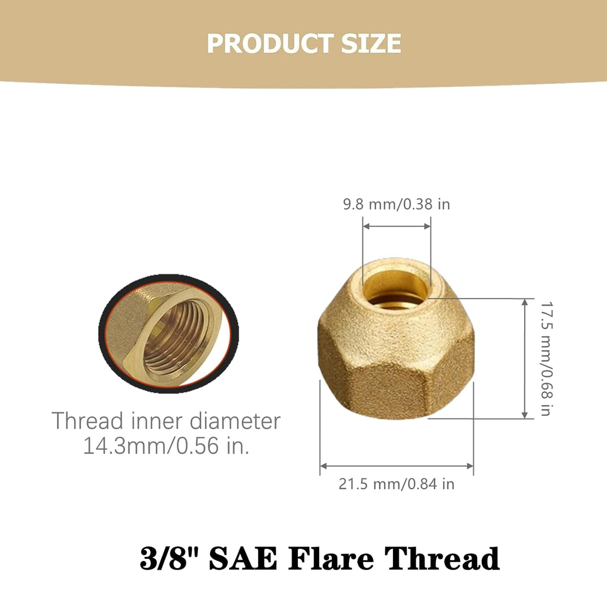 3/8" Brass Flare Nut, 4 PCS, SAE 45 Degree Flare Tube Fitting