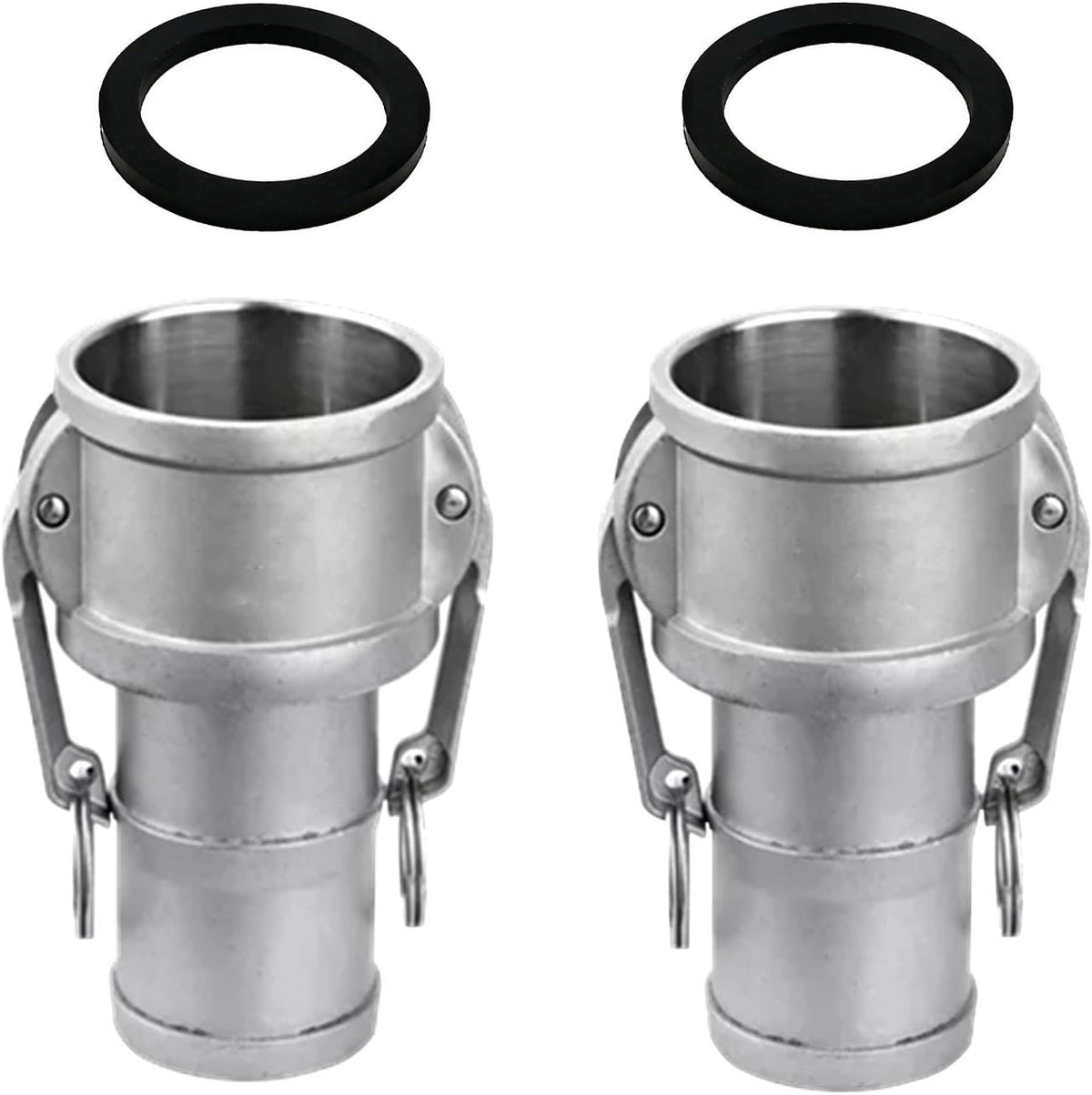 2PCS Global Type C Cam and Groove Hose Fitting, 3" Socket x 3" Hose ID Barbed, with 2 PCS Camlock Gasket Fitting (3")