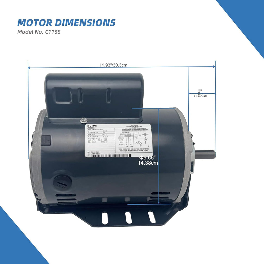 C1158 Fan and Blower Motor Replace Marathon C1158 1HP Reversible Rotation