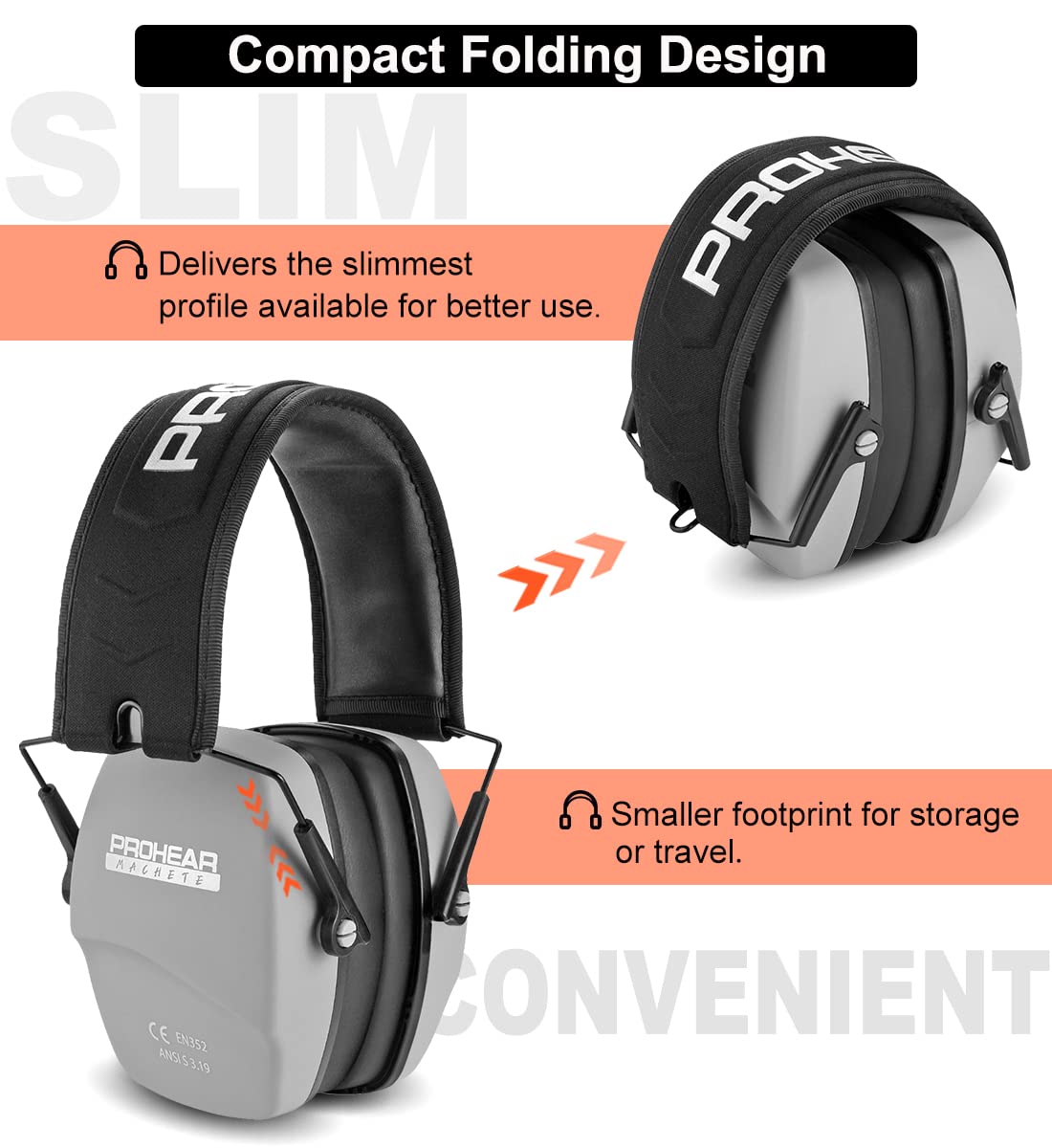 016 NRR 26dB Shooting Ear Protection, Slim Passive Earmuffs