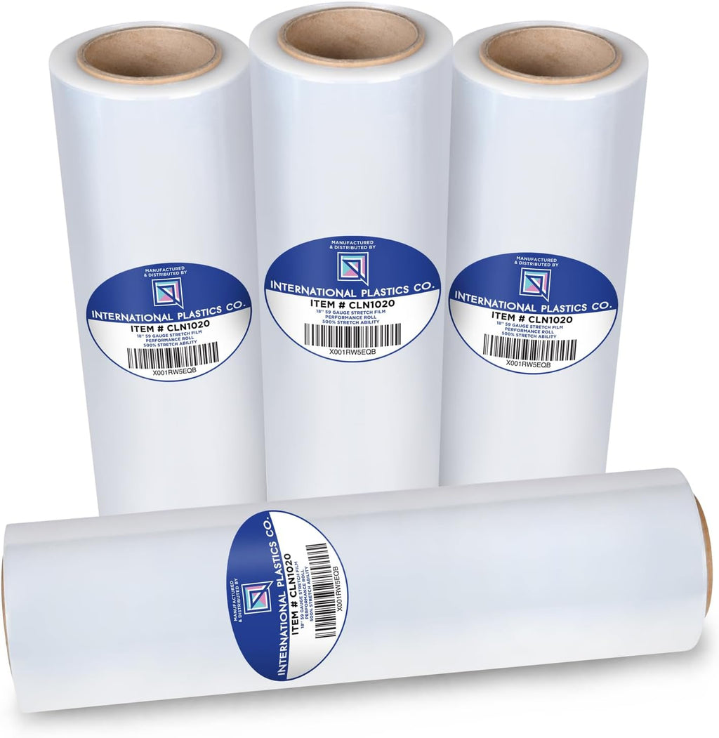 4 Pack of 18" Plastic Stretch Film Wrap 1200 feet Each 500% Stretch Ability
