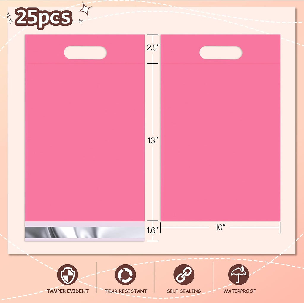 Pink Poly Mailers with Handle, 10x13 Inch 25 Pcs