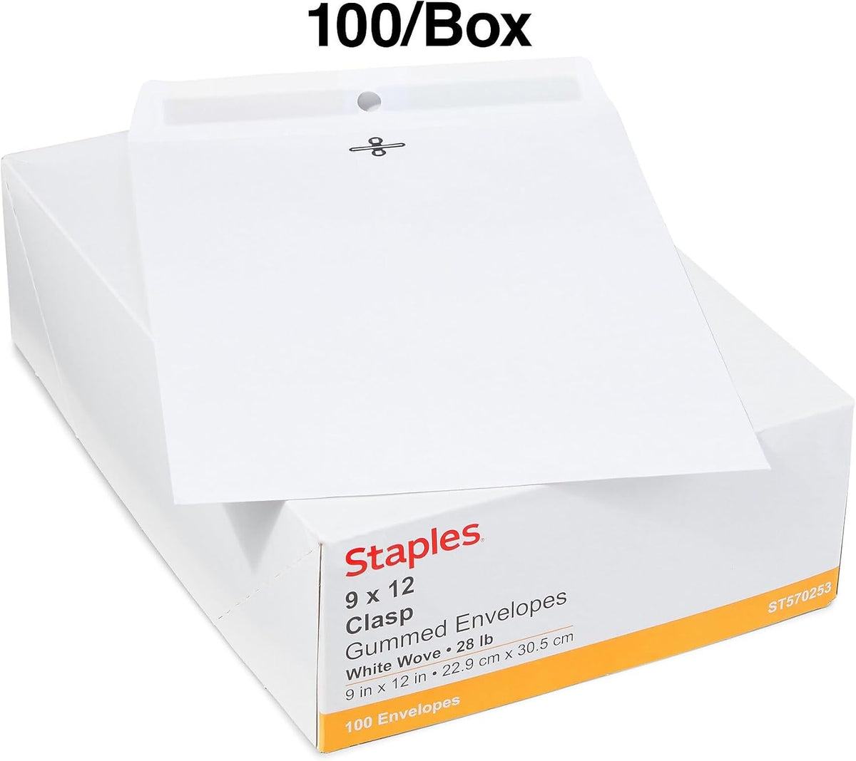 9x12 Wove Clasp Envelopes, White, Metal Clasp, 100/Box