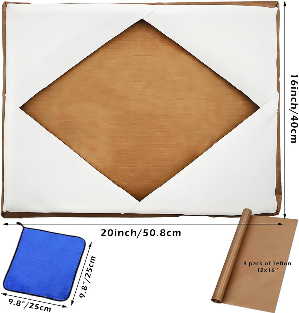 Heat Press Covers16x20, 2 Pcs Set for Top and Bottom Platens Reusable Teflon Sheets Material with 3 Pack PTFE Teflon