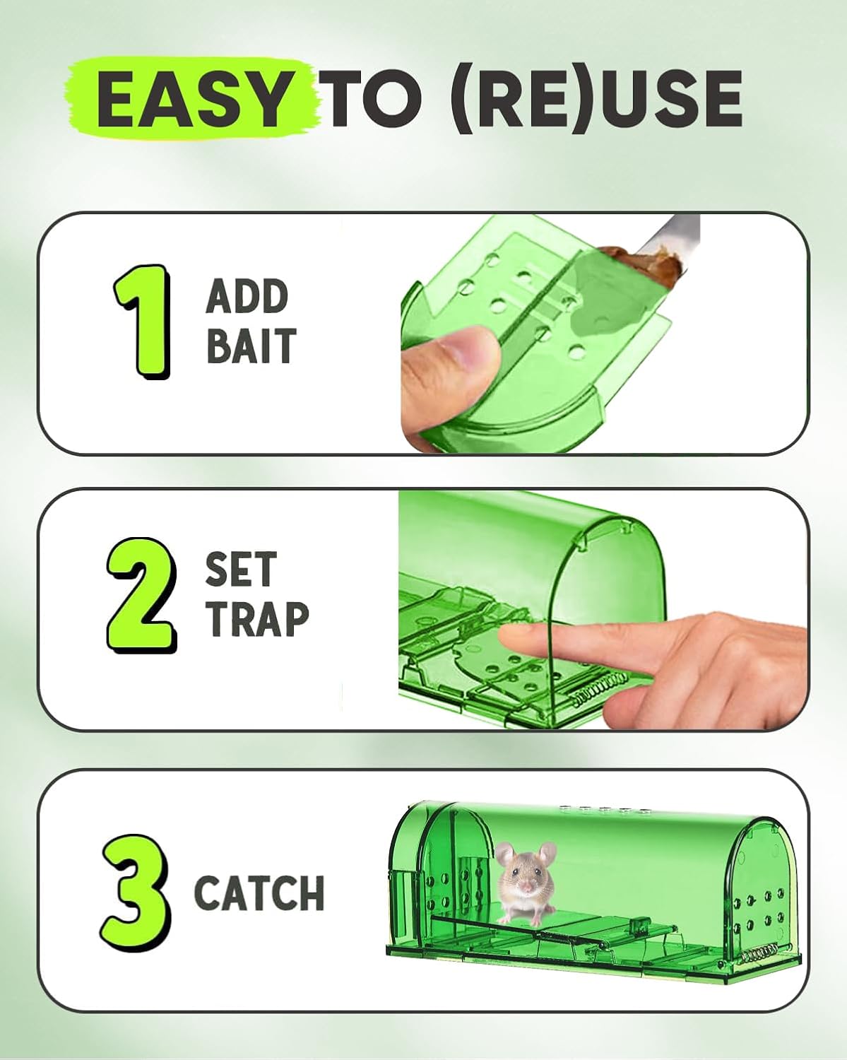 Humane No Kill Mouse Traps Live Catch & Release - 2 Pack | Kid & Pet Friendly • No Touch Release • Reusable Design •