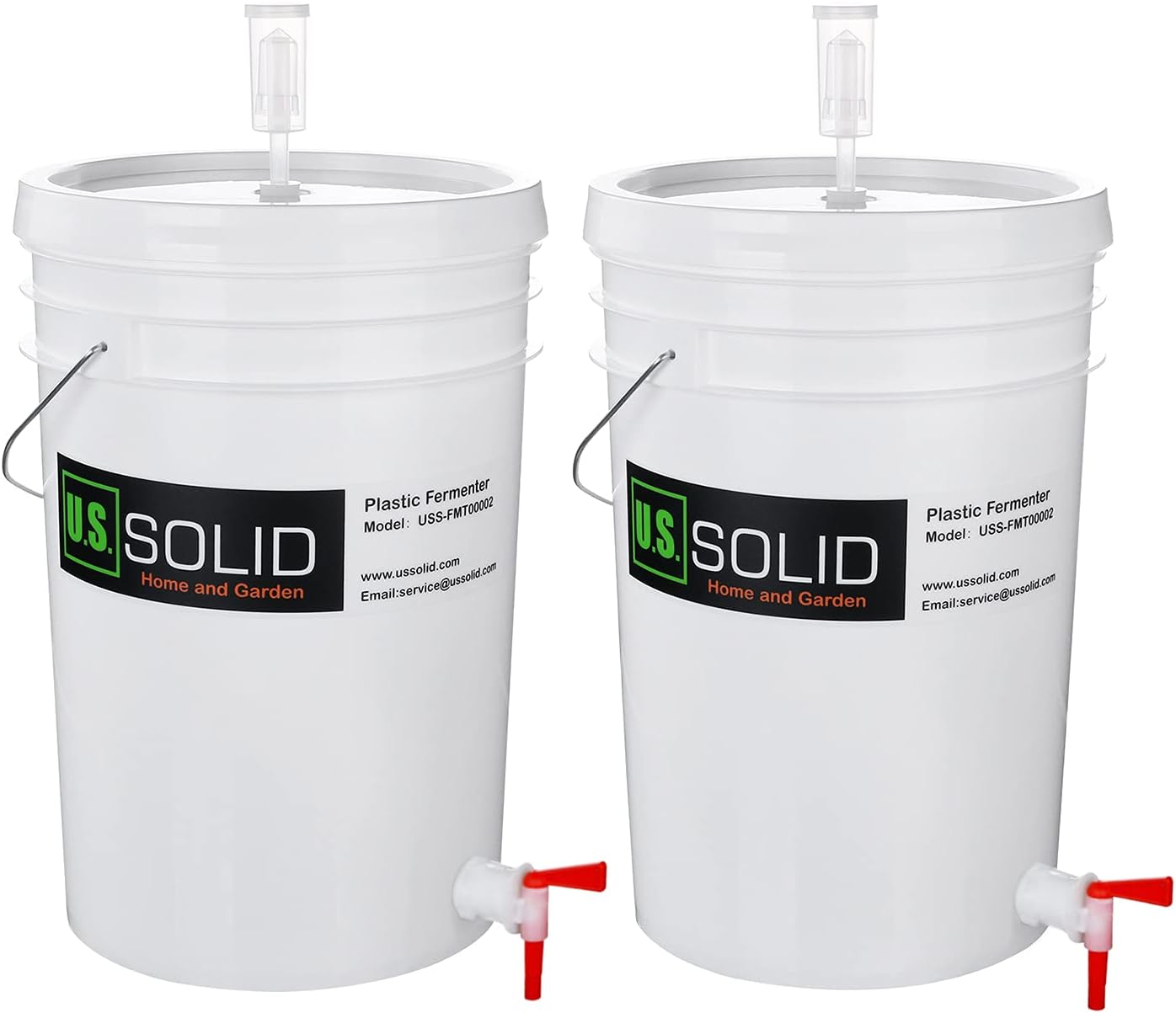 2-Pack Plastic Fermenter - 6.5 Gallon Food-Grade Fermenting Bucket Homebrewing Fermentor with Spigot and Airlock