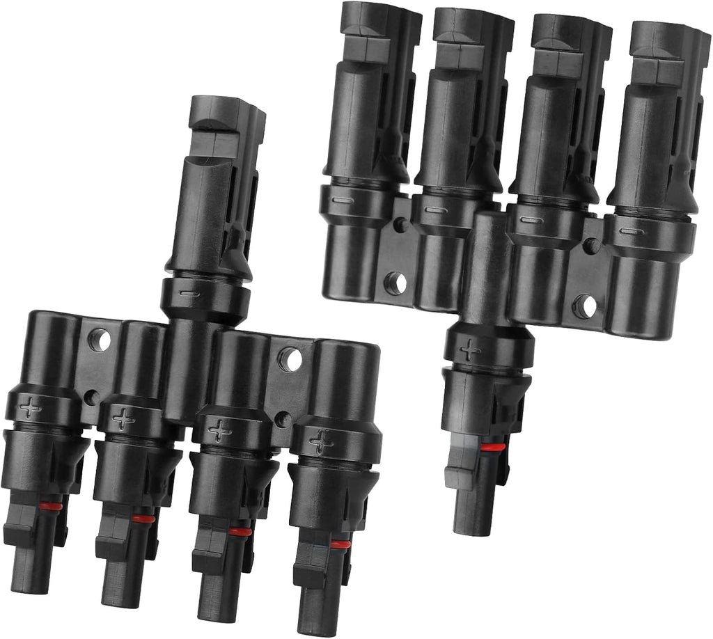 Solar T-Branch Connectors 4 to 1 Solar Panel Parallel Adapter,1Pair | Solar Y Splitter,Quick-Connect, 1 M to 4 F and