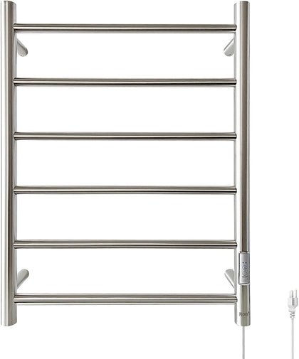 6 Bar Towel Warmer for Bathroom, Wall Mounted Heated Towel Rack, Nickel | Built-in 2/4H Timer, IPX4 Waterproof