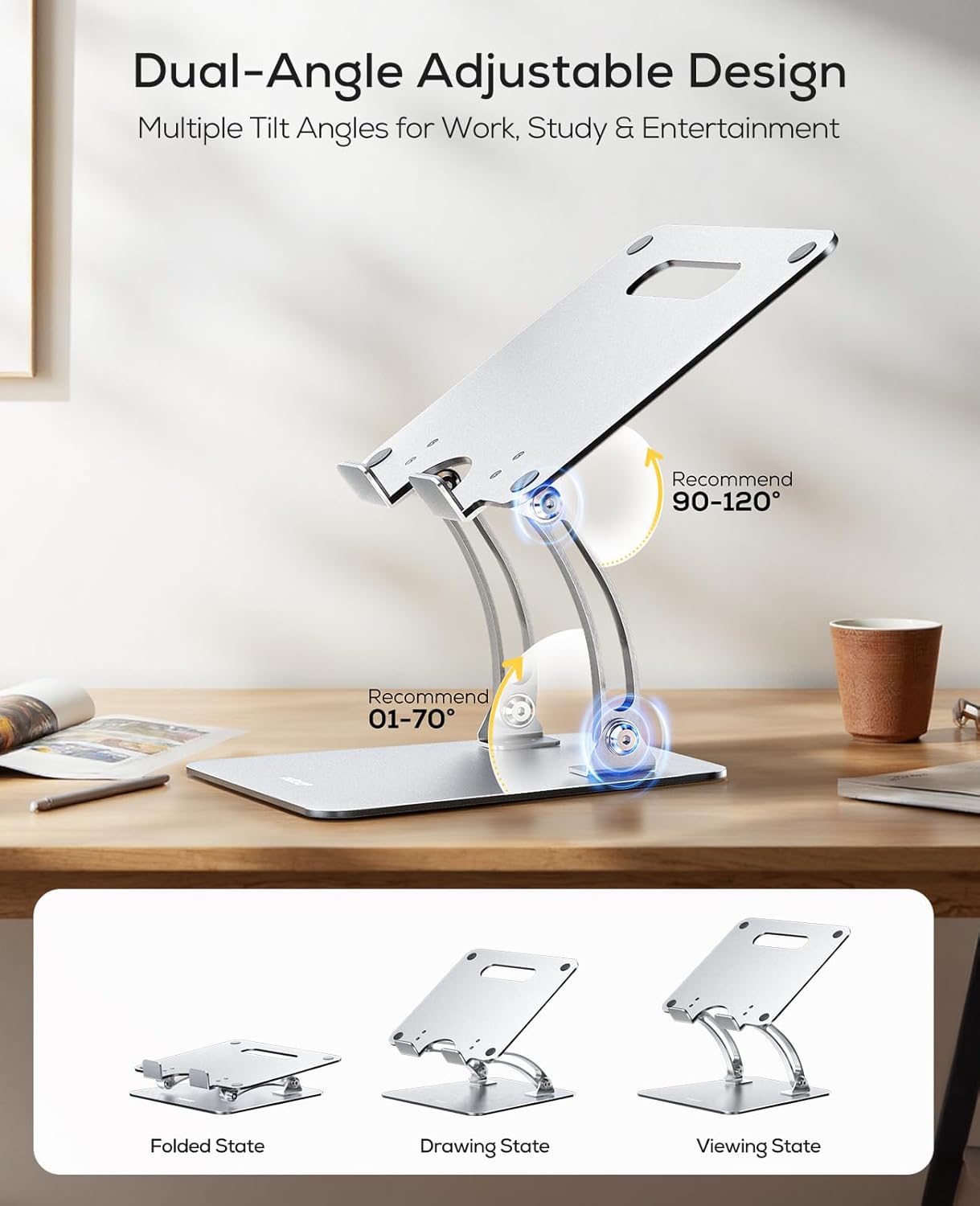 Ergonomic Adjustable Laptop Stand for Desk, Dual Foldable Computer Riser with Advanced Heat-Vent, Heavy-Duty Portable