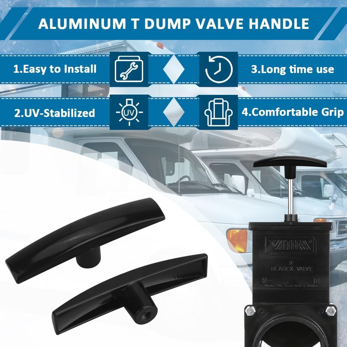 Black Aluminum RV T Handle Gate Valve Grey (Pack of 2)