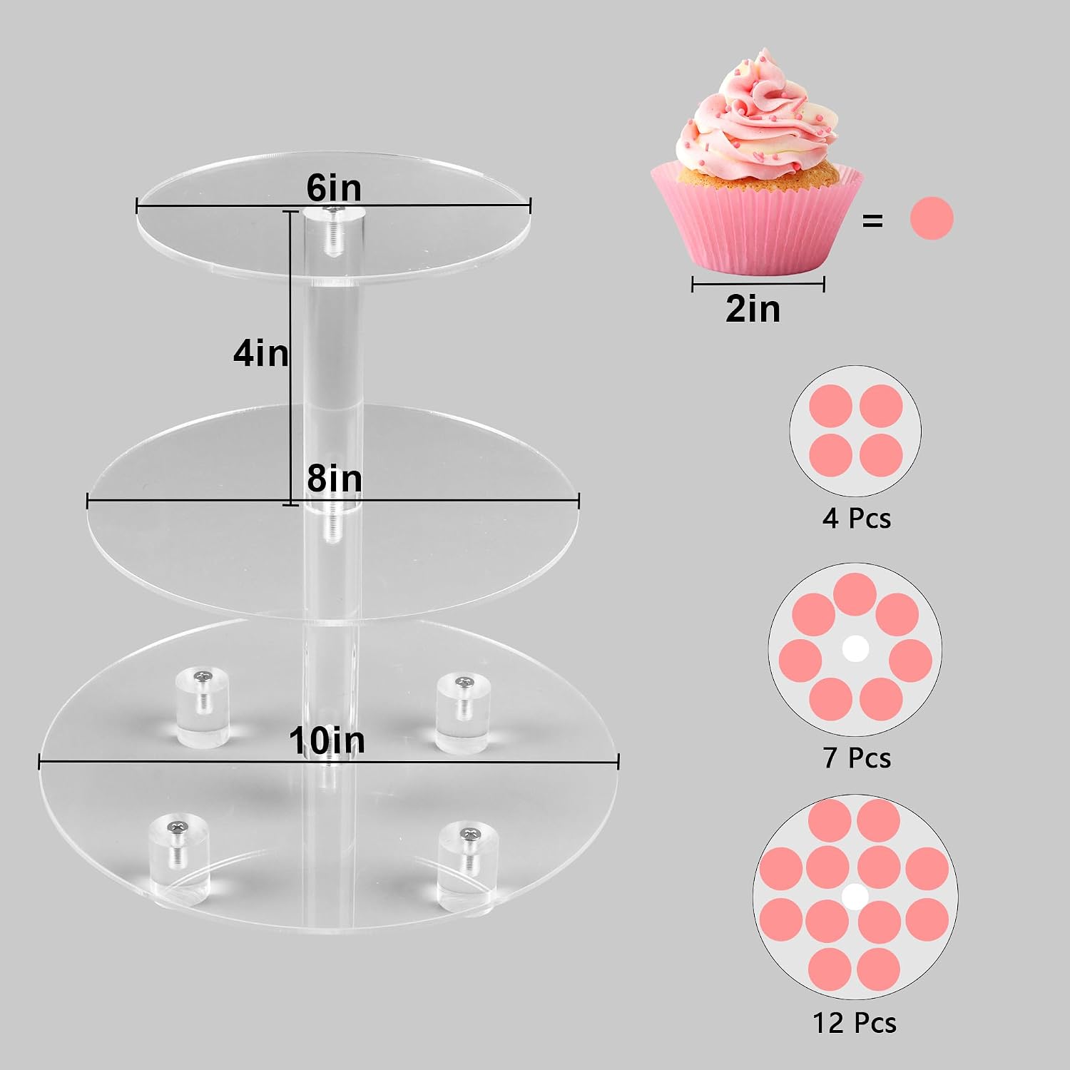 3 Tier Round Cupcake Stand with Base, Acrylic Cake Stand, Cupcake Tower Stand, Premium Cupcake Holder for 23