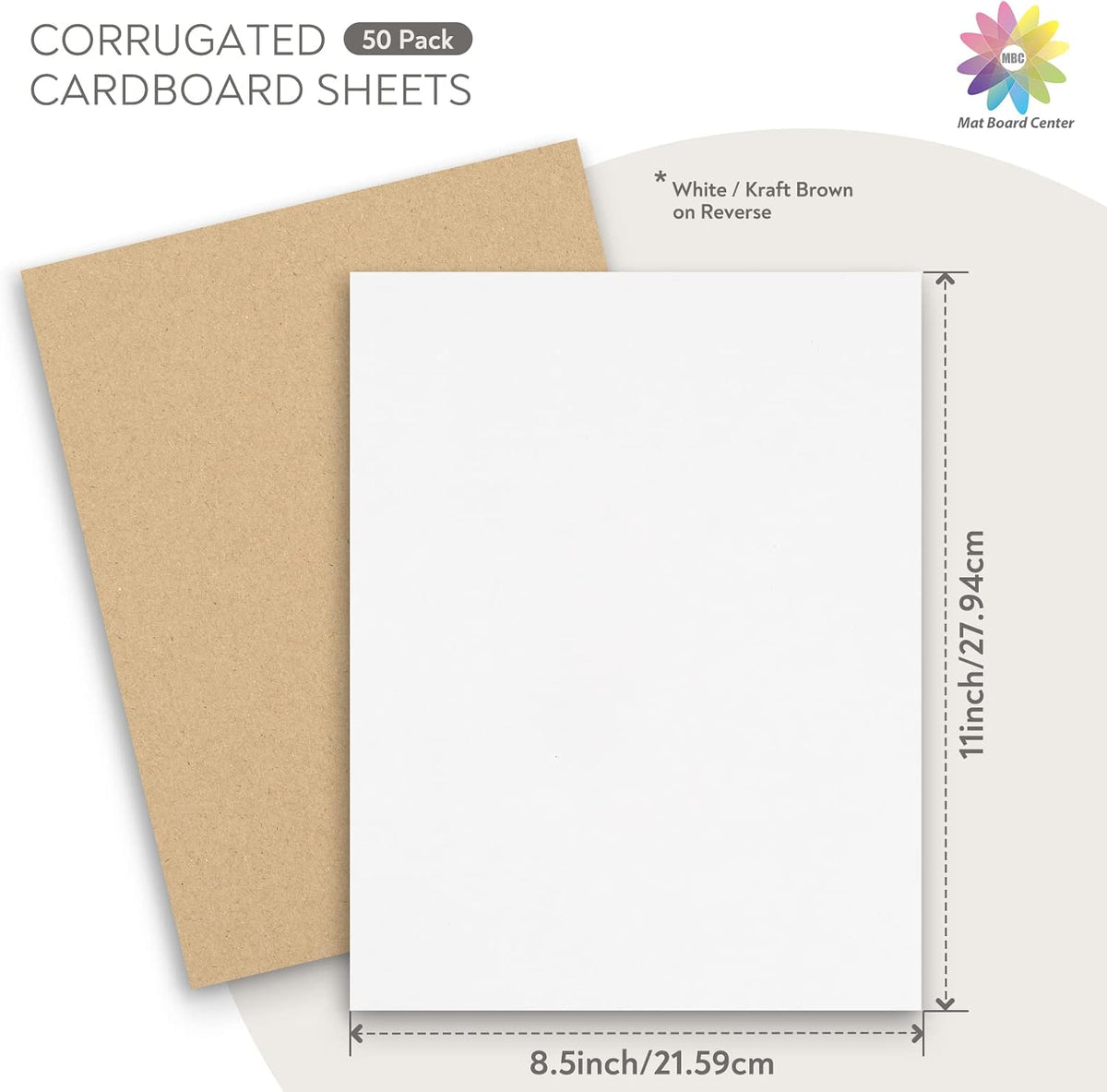 Mat Board Center, 50 Pack 8.5x11 Inch Corrugated Cardboard Sheets