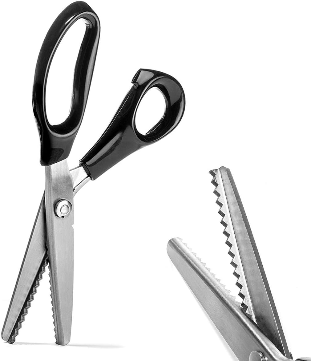 Pinking Shears, Stainless Steel Dressmaking Scissors, Serrated and Scalloped Blades, Professional Sewing Craft Cut