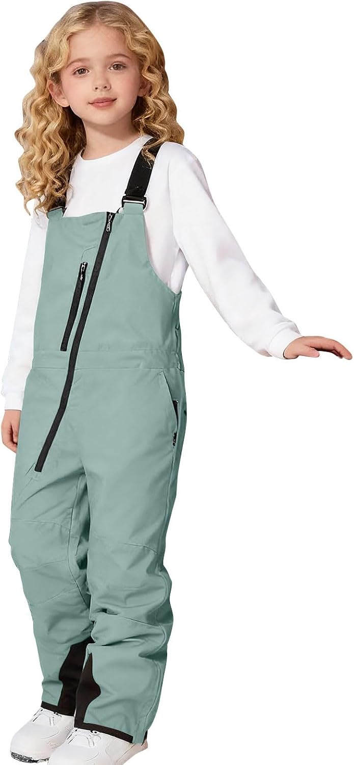 Kids Snow Bibs Girls Boys Insulated Snow Pants Winter Windproof Waterproof Ski Overalls Adjustable Snowsuit Pockets