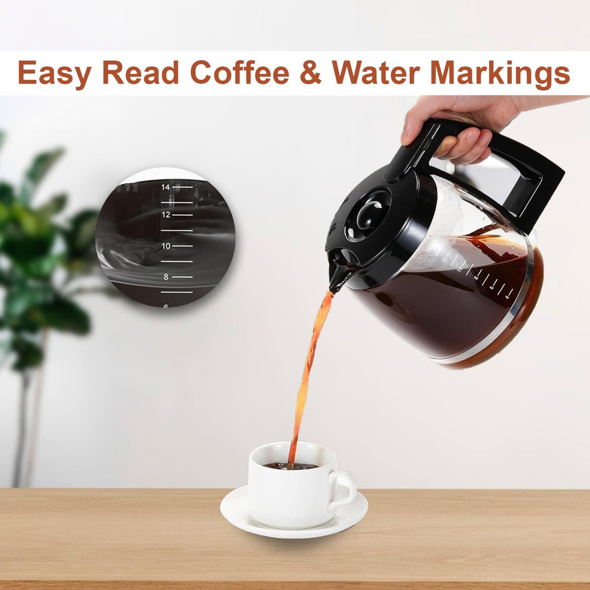 14-Cup Glass Carafe Replacement for Cuisinart Coffee Maker Models DCC-2200RC, DCC-2200, DCC-2600, DCC-2800, DCC-3200