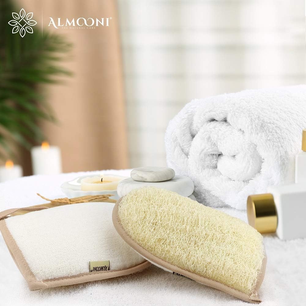 Egyptian Loofah Gloves for Women & Men, Real Natural Egyptian Loofah Mittens with Terry Cloth, Premium Exfoliating