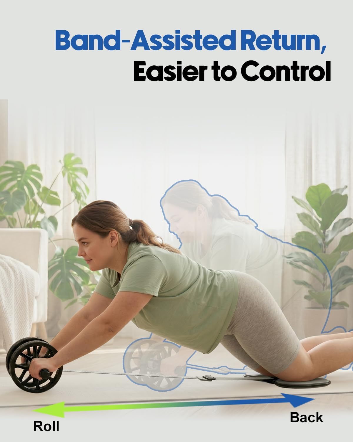 Ab Roller Wheel for Beginners to Pros, Ab Roller with Adjustable & Detachable Resistance Band, Core Workout Equipment