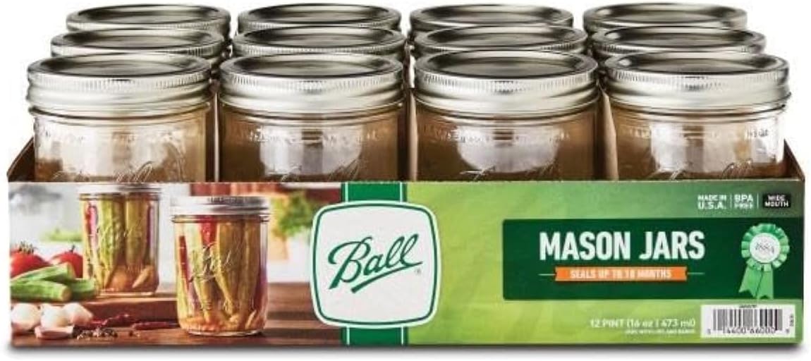 Wide Mouth Pint Canning Jars, 12 Pack, Clear