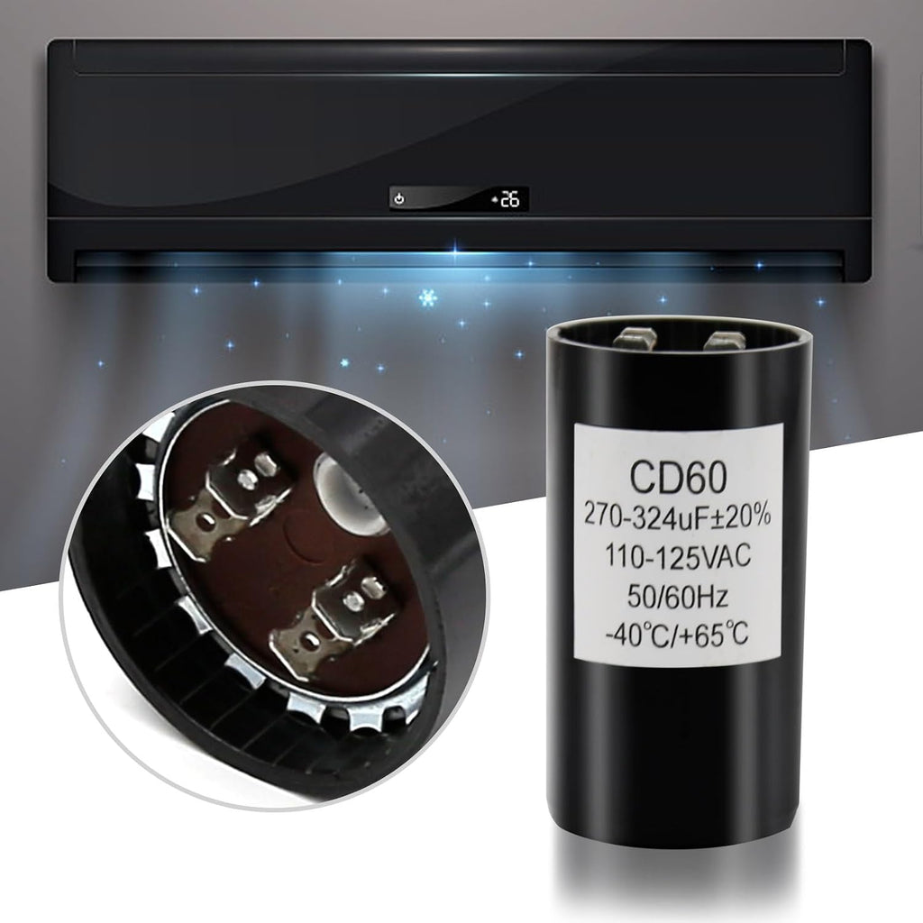 270-324 Mfd uF 110-125VAC Round Motor Start Capacitor, 50/60 Hz AC Electric Start Capacitors CD60B, 40°C to +65°C / -40°F to 149°F (110-125VAC)