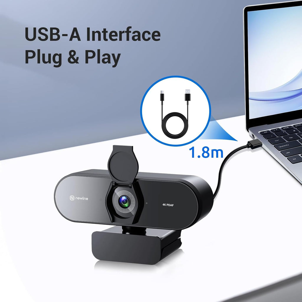4K Webcam for PC with PDAF Autofocus, Privacy Cover, Dual Microphones, 4K@30FPS & 1080P@60FPS, Auto Light Correction