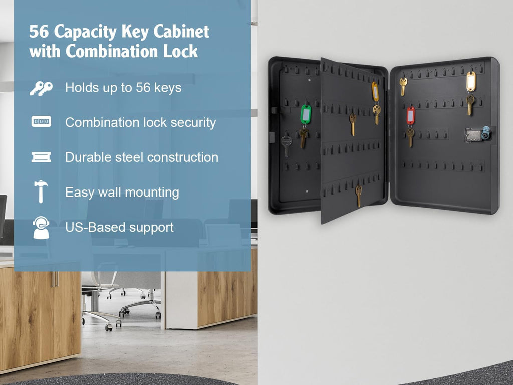 Wall Mount Key Cabinet with Combination Code – Steel Locking Key Organizer Box for Home, Office, Business, Rental