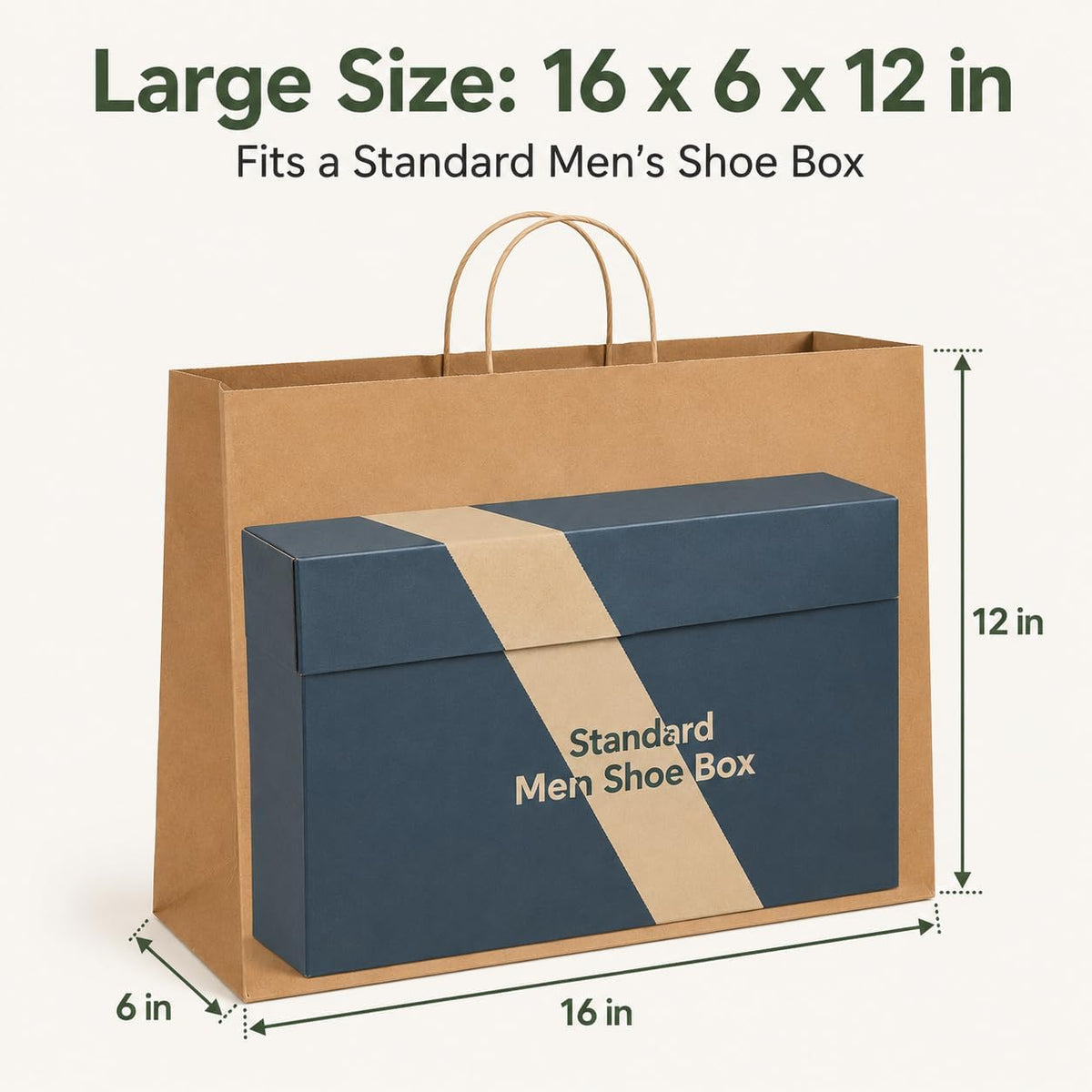 Large Brown Paper Bags with Handles Bulk 16x6x12 200 Pack