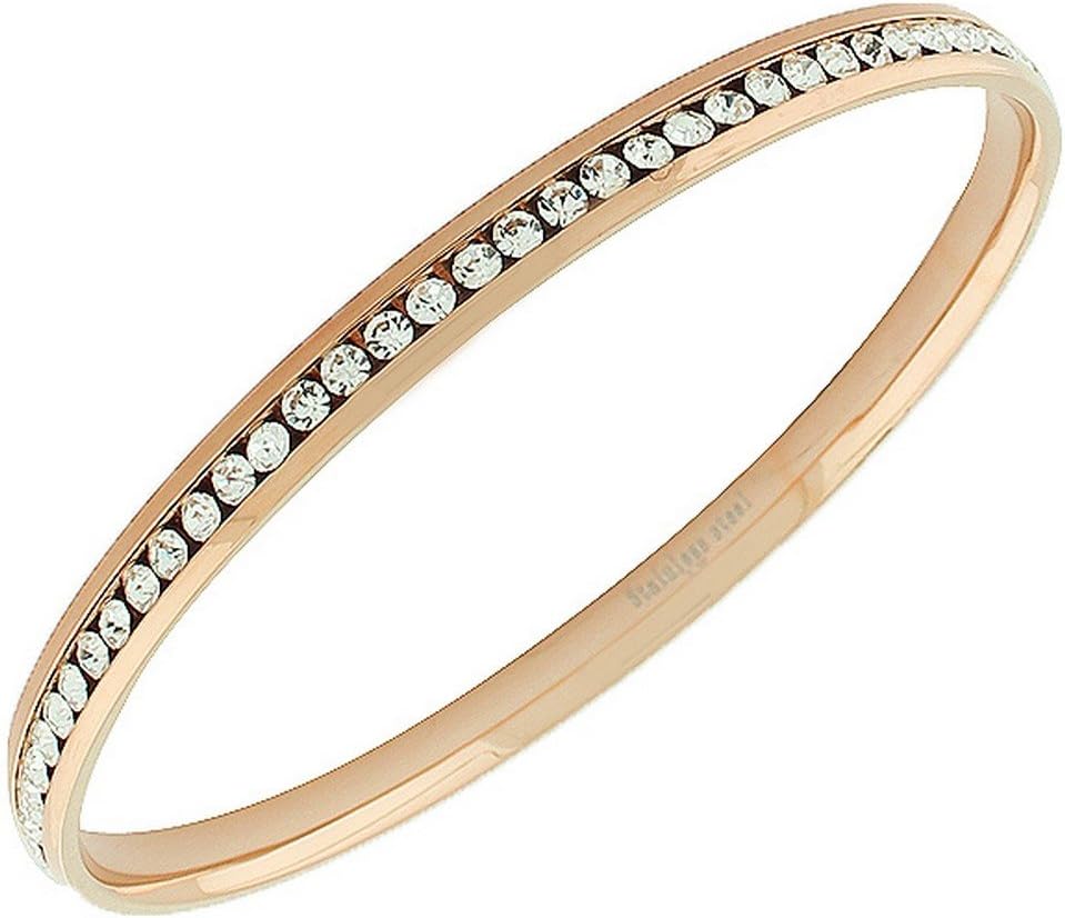 Stainless Steel Skinny Sleek Bangle with White CZ, Silver-Tone Bracelet, 8-Inch, Elegant Minimalist Design, Perfect