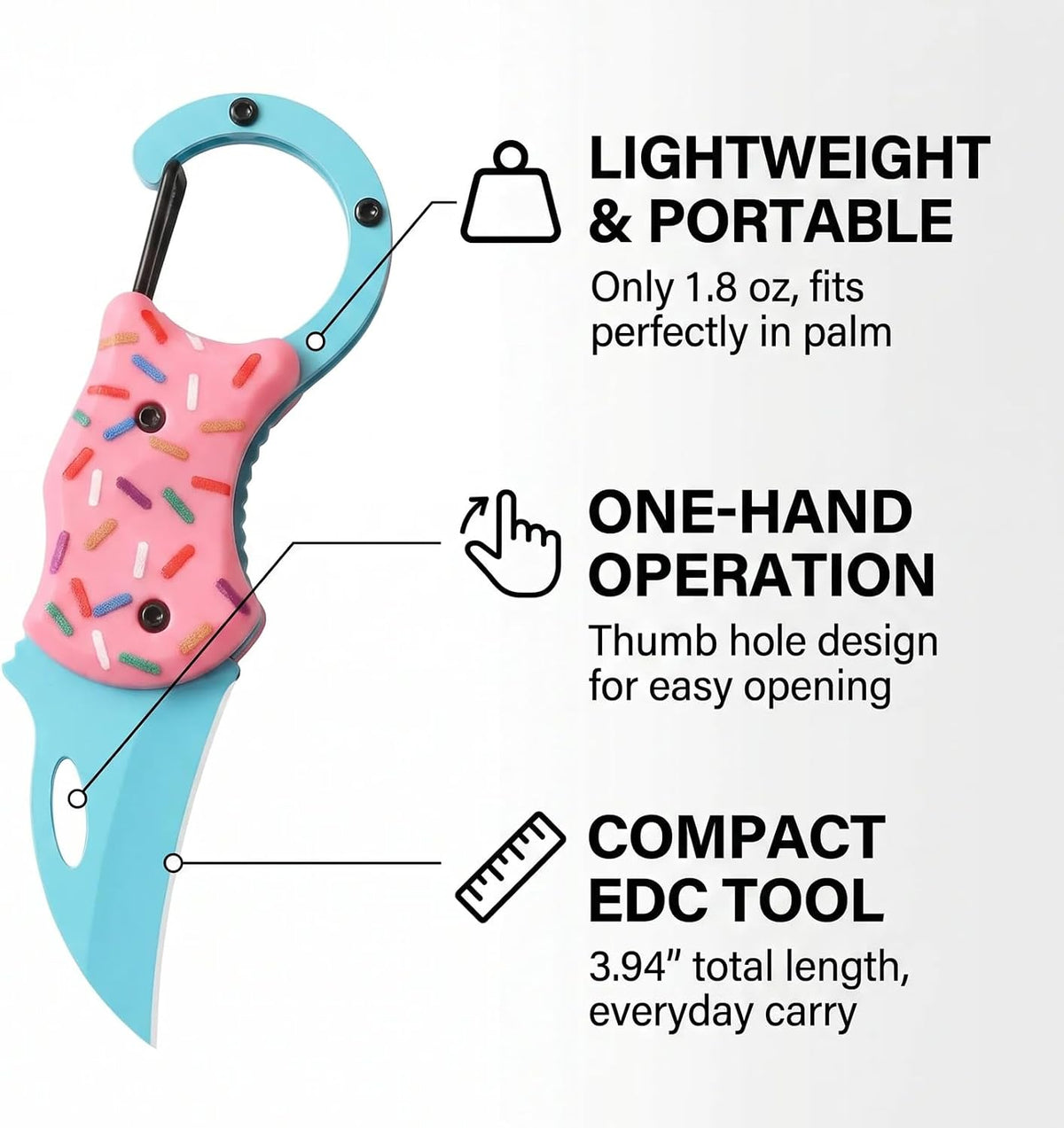 Donut Knife, Cute Folding Keychain Box Cutter with Carabiner Clip