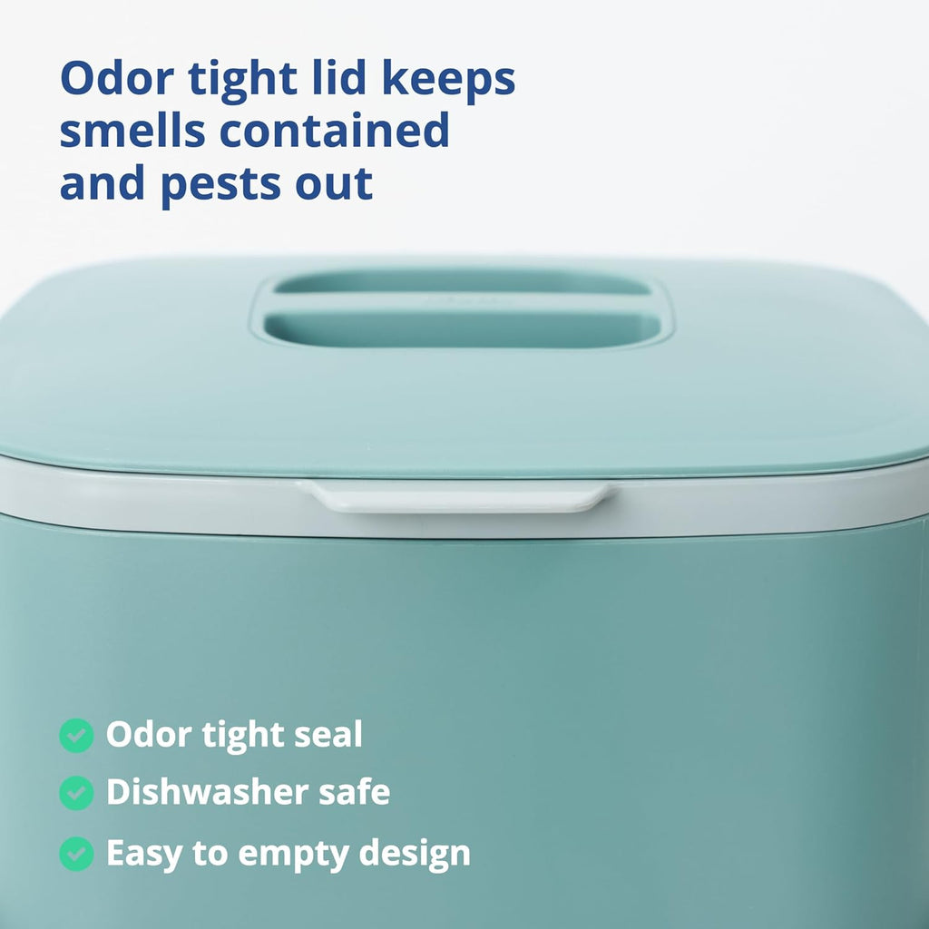 Kitchen Compost Bin, 5L Countertop Compost Bin, Green | Odor-Tight. Filter-Free. Dishwasher Safe.