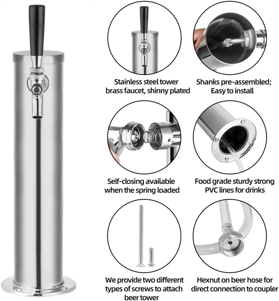 Single Tap Kegerator Tower Kit, Stainless Steel Beer Conversion Kit