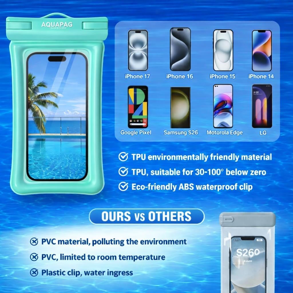 IP68 Waterproof Phone Pouch 2 Pack-Up to 8.0"，Adjustable Neck Lanyard Floating Waterproof Phone Case for iPhone,Phone