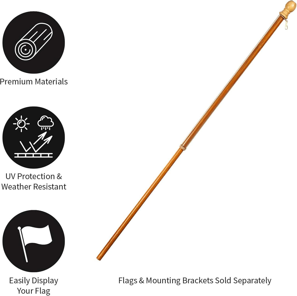 56" Solid Wood Flag Pole with One Clip and Anti-Wrap Tube for 3'x5' Estate Flag with Pole Sleeve, Outdoor