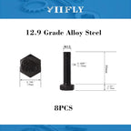 M12x1.75 x 35mm Hex Head Screws Bolts, 12.9 Grade Alloy Steel, Hexagon Head Bolts, Black Oxide Finish, Full Thread, Quantity 8