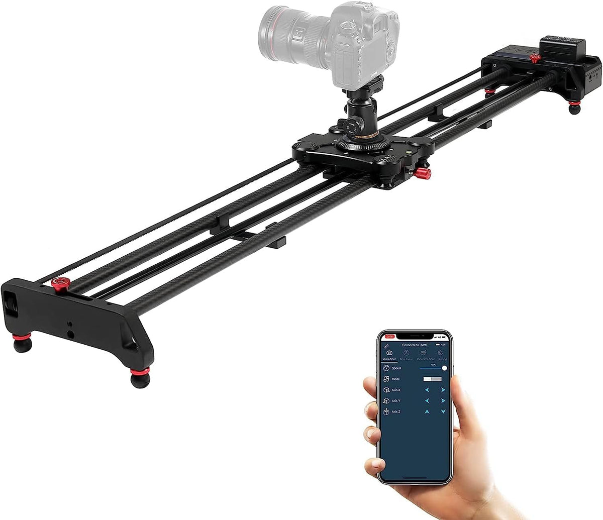 GVM 48"/120cm Motorized Camera Slider, APP Professional Carbon Fiber Dolly Rail Camera Slider, Motorized Time Lapse