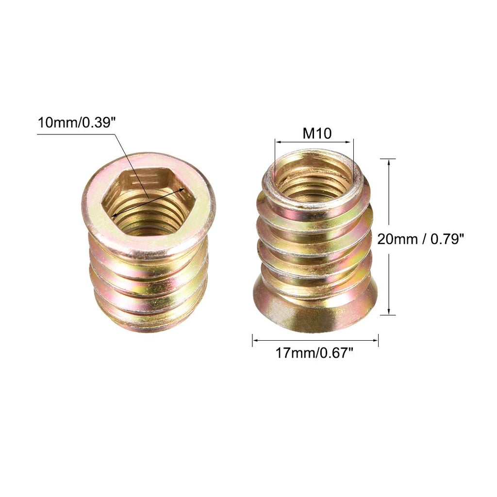 uxcell Wood Furniture M10x20mm Threaded Insert Nuts Interface Hex Socket Drive 20pcs