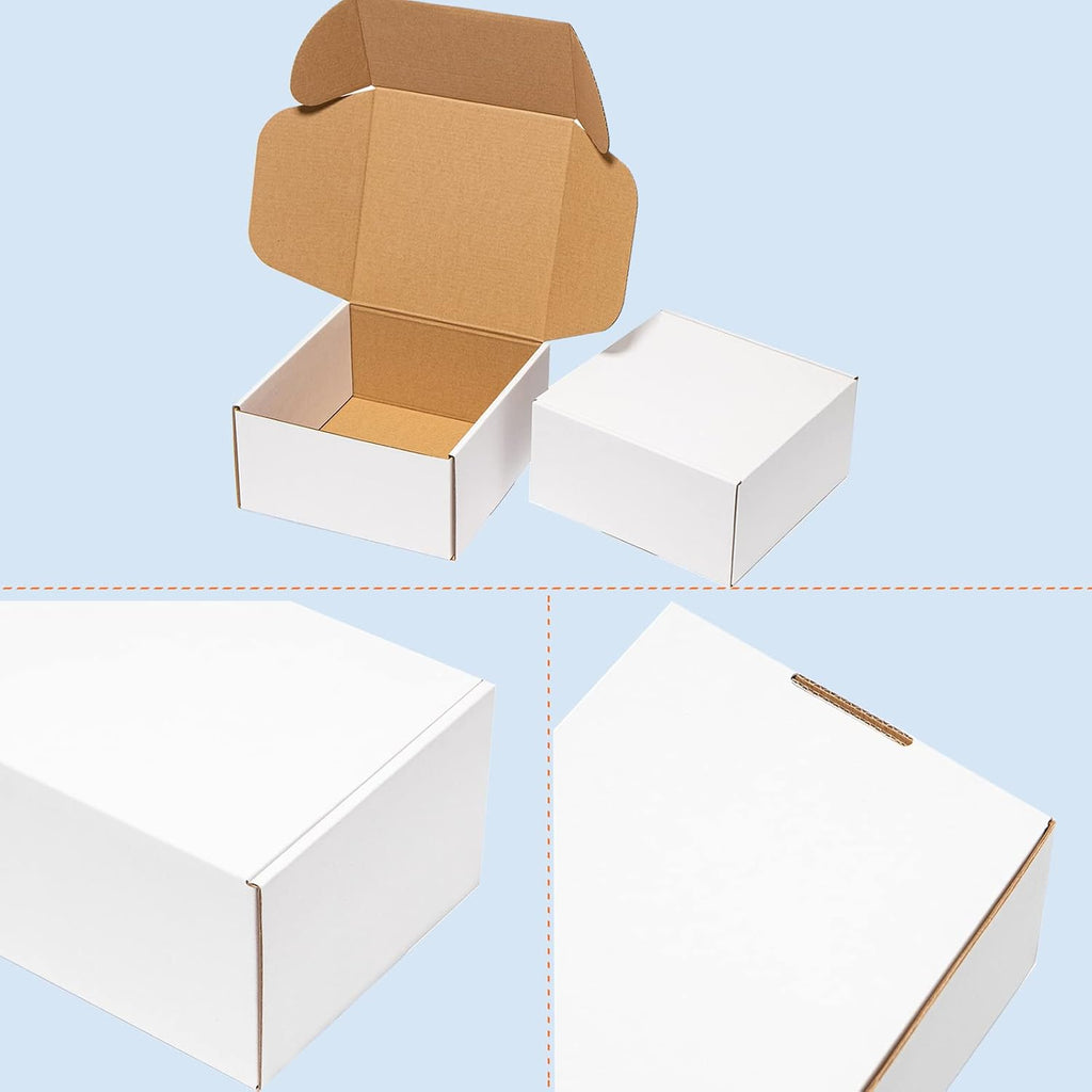 8x8x4" Shipping Boxes 25 Pack White Corrugated Cardboard Mailing Boxes for Small Business - Literature Mailer